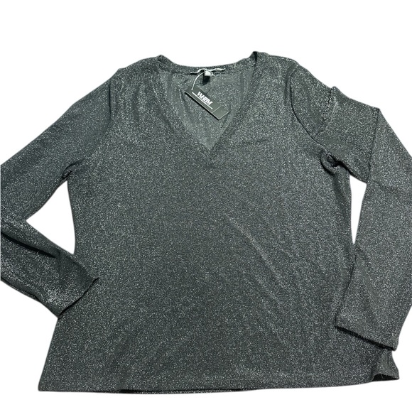 White House Black Market Black Long Sleeve Sparkle Knit Top - Picture 7 of 8